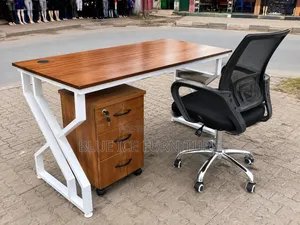 Modern Executive Office Desk Set With Ergonomic Mesh Chair Mobile