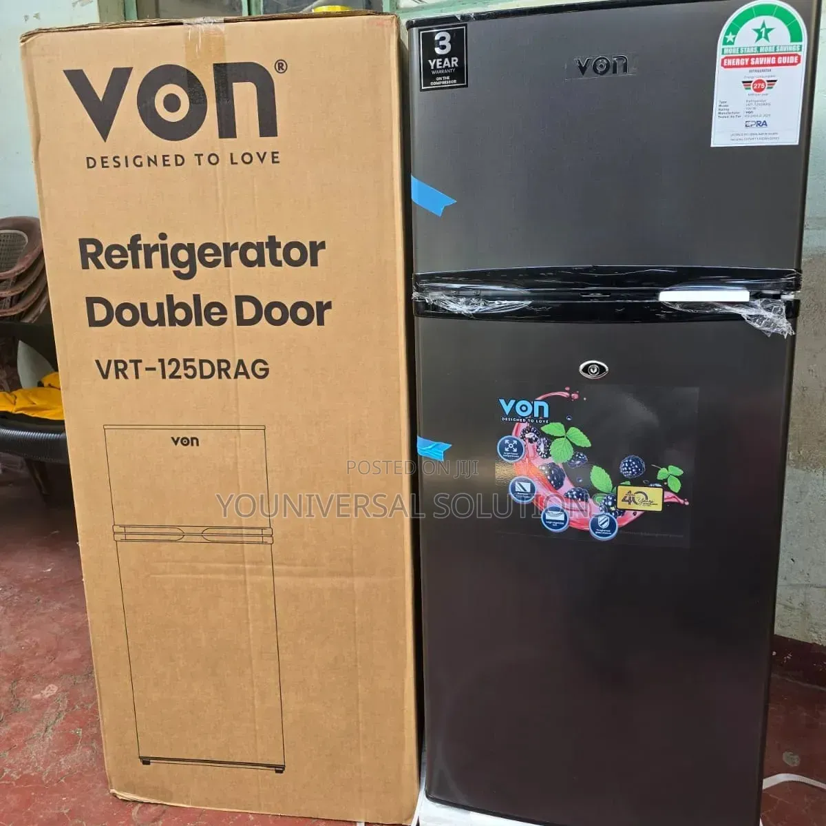 Von 2 Door Refrigerator 125Litres Direct Cool