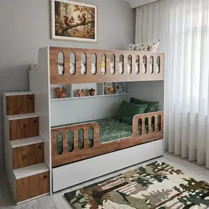 Bunk Bed: Contemporary Wooden Bunk Bed With Ladder
