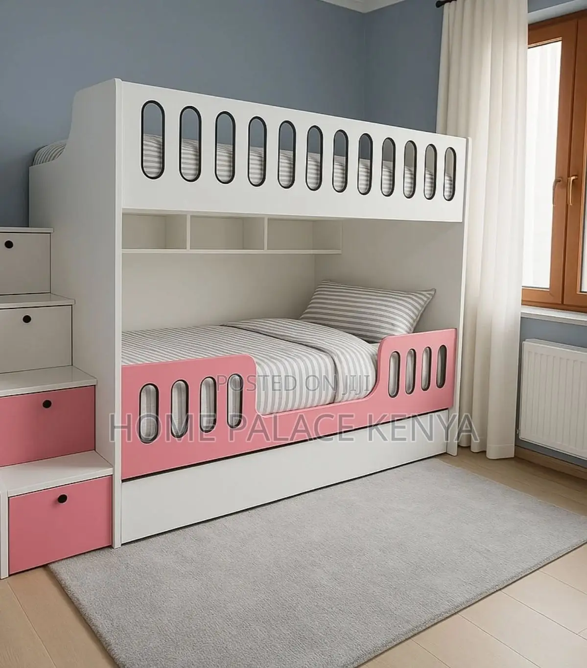 Bunk Bed: Contemporary Wooden Bunk Bed With Ladder