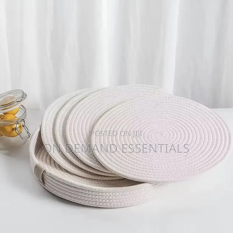 5 PCS Set Round Cotton Rope Woven Non Slip Heat Resistant Table Mat