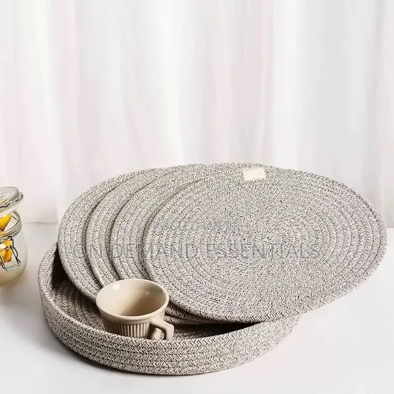 5 PCS Set Round Cotton Rope Woven Non Slip Heat Resistant Table Mat