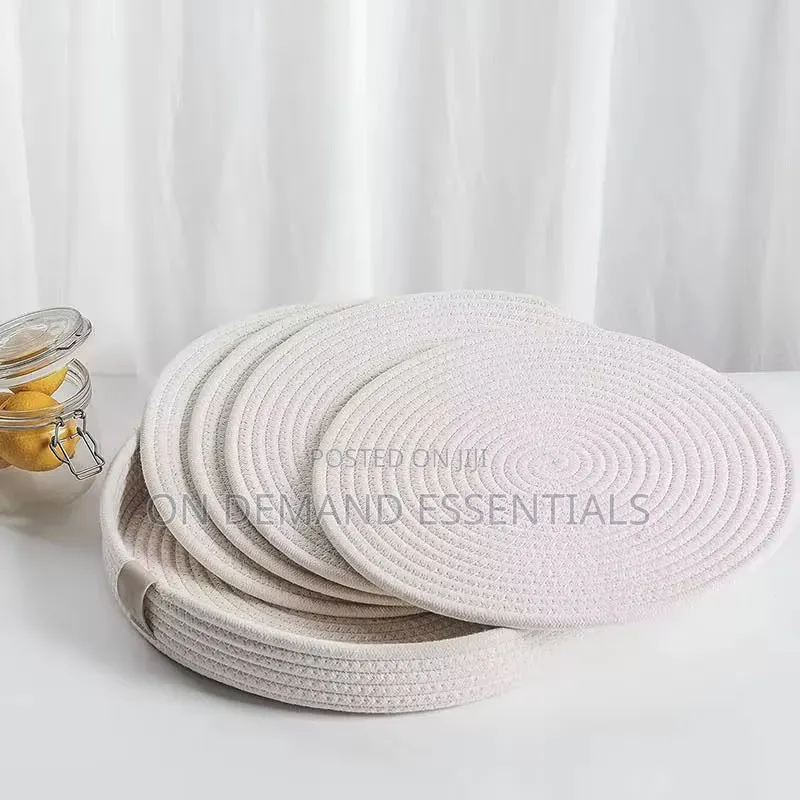 5 PCS Set Round Cotton Rope Woven Non Slip Heat Resistant Table Mat