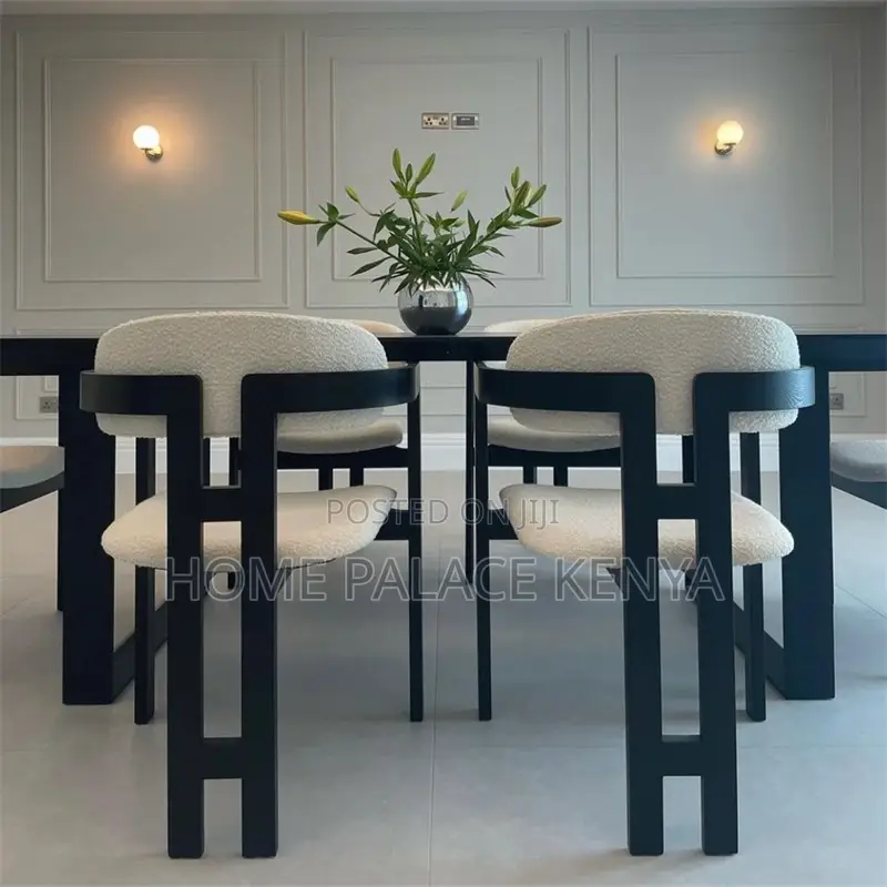 Dining Set: Modern Wooden Round Dining Furniture With Fabric Chairs