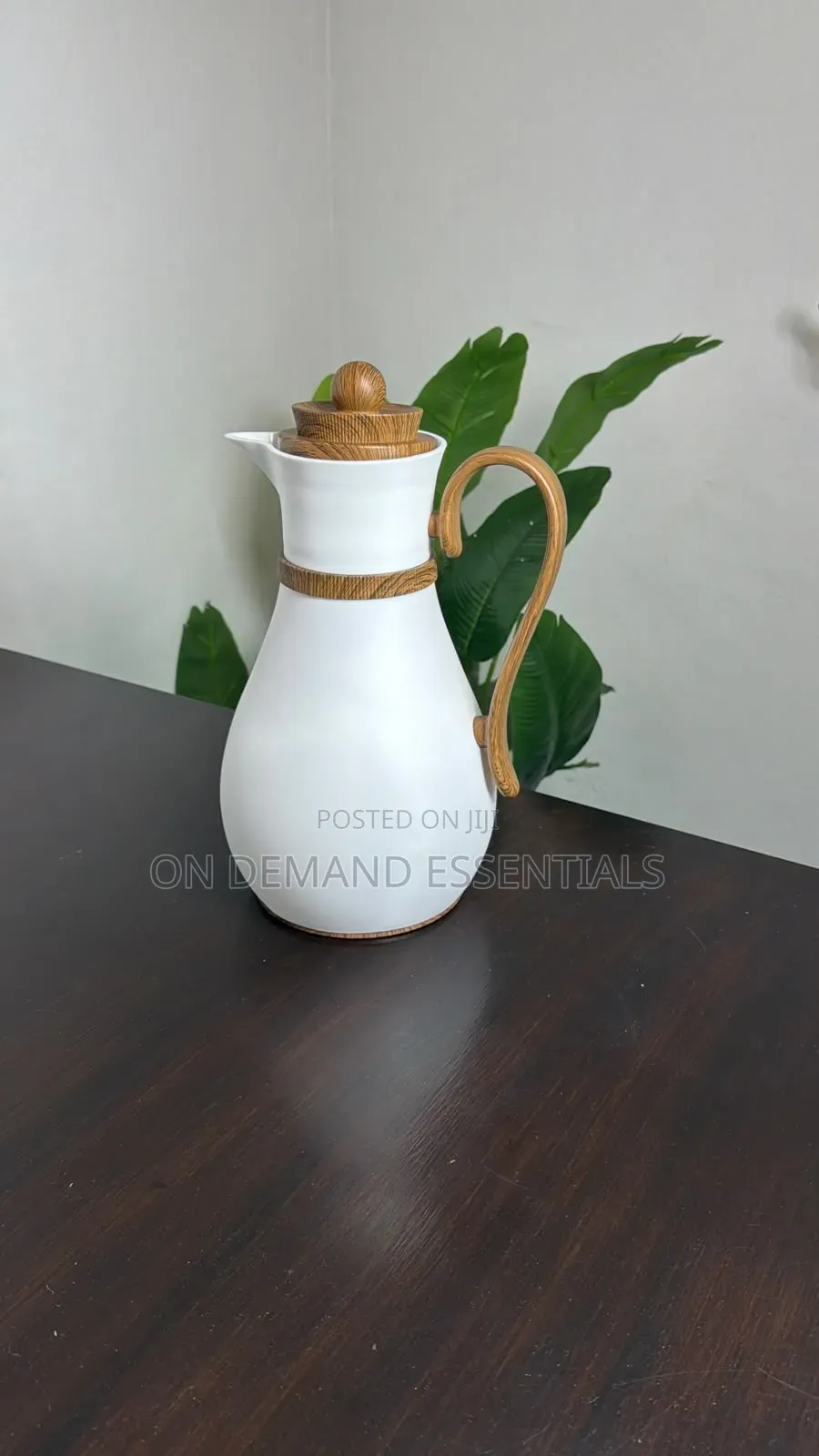 Pot Shaped Vacuum Flask With Wood-Grain Handle and Lid (1.0 L)