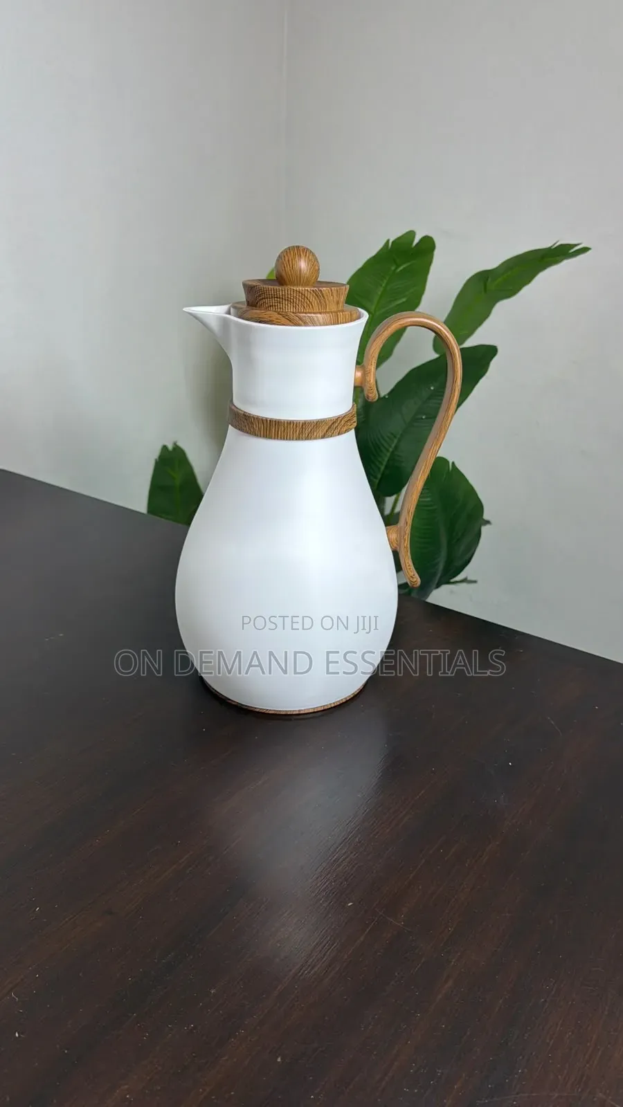 Pot Shaped Vacuum Flask With Wood-Grain Handle and Lid (1.0 L)