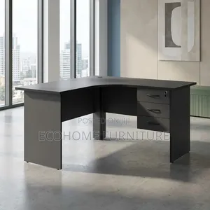 Study Desk. Gray L-Shape Home and Office Desk With Drawers