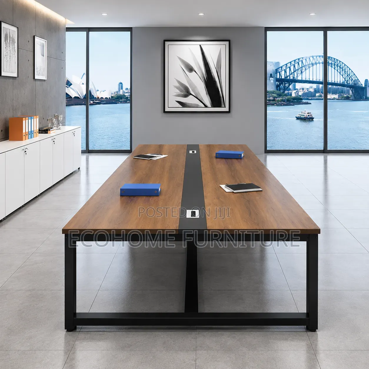 Boardroom Table. 2.4 Meters Conference Table With Metallic Frame