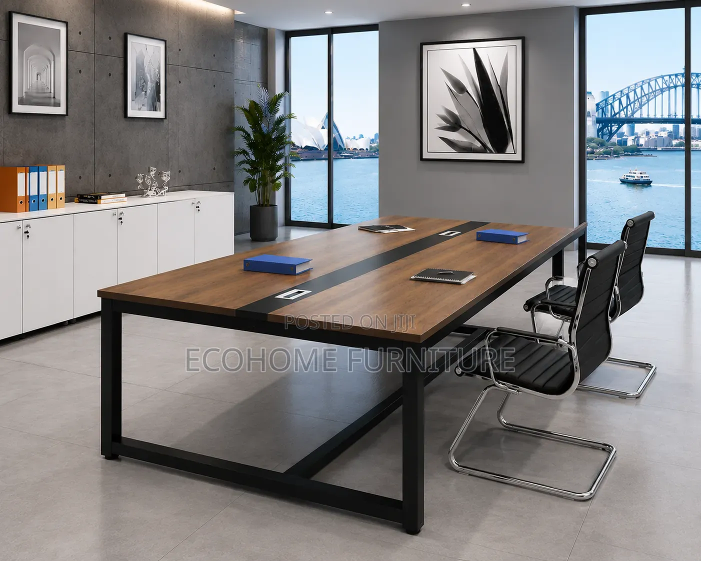 Boardroom Table. 2.4 Meters Conference Table With Metallic Frame