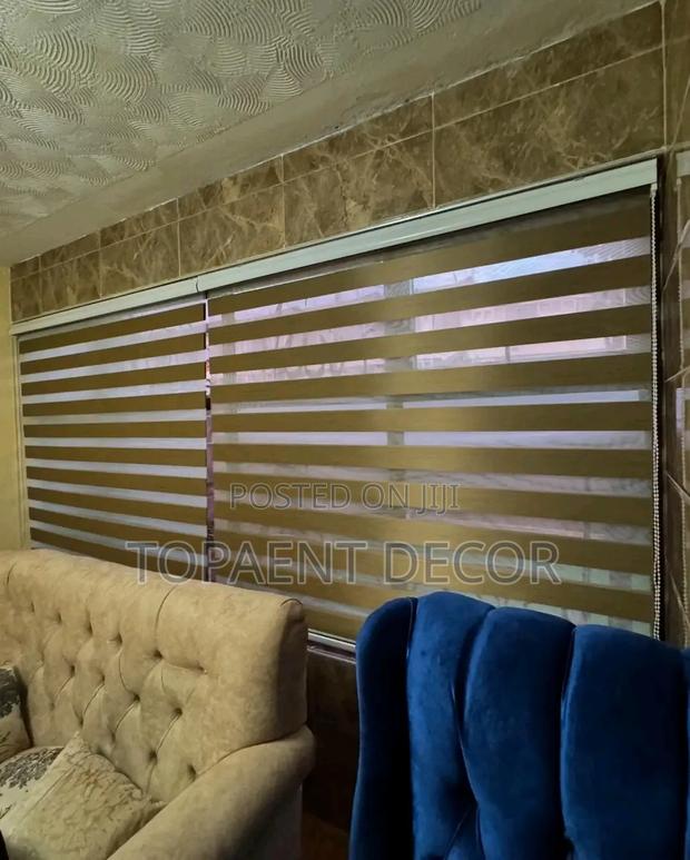 Wide Window Brown Zebra Blinds - main view