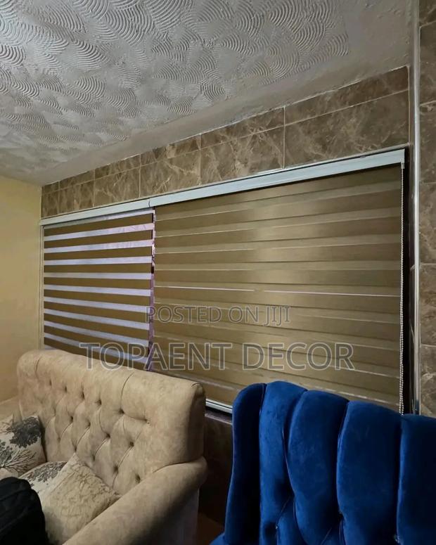 Wide Window Brown Zebra Blinds - thumbnail 2