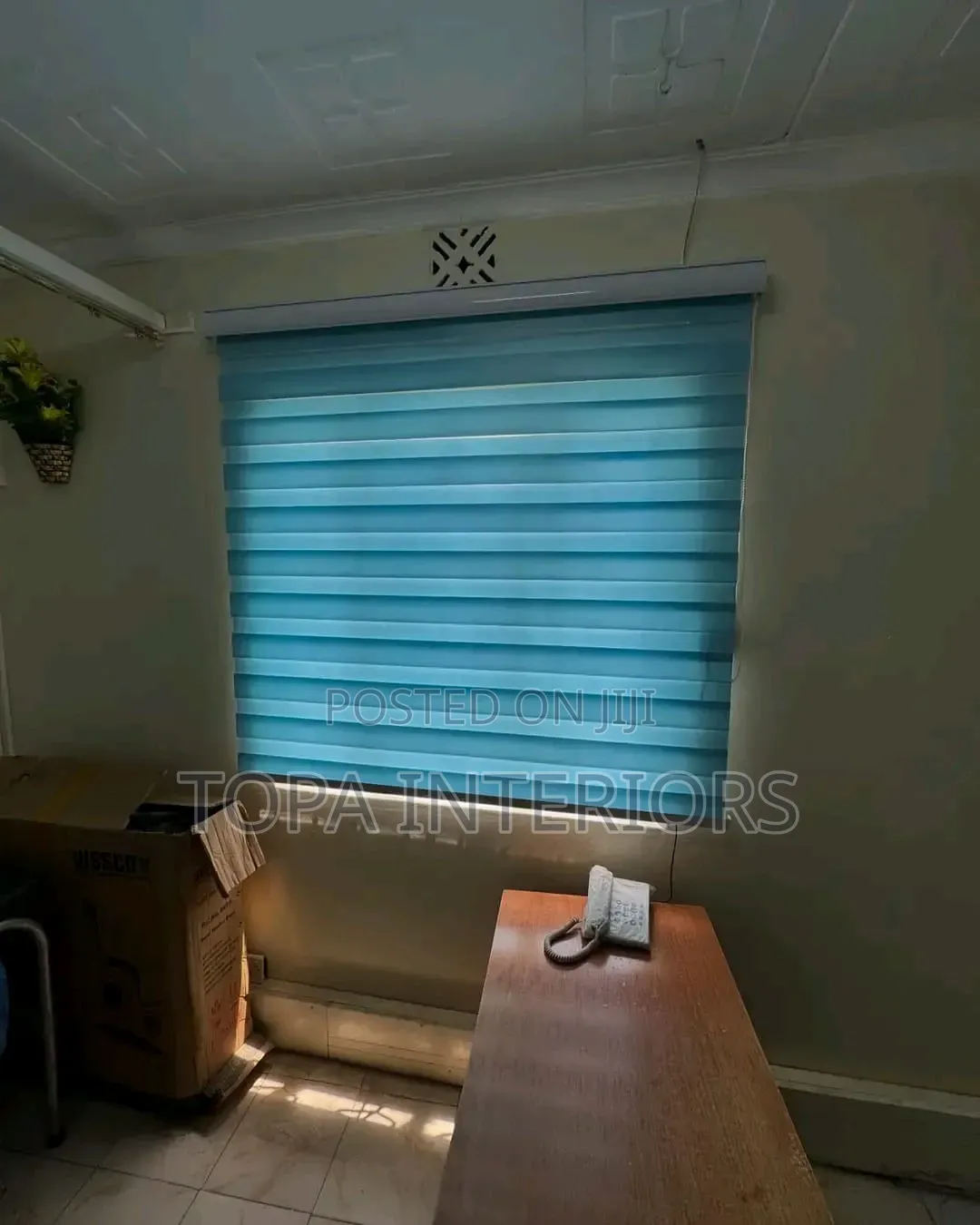 Blue Curtain Roller Blinds for Office Privacy