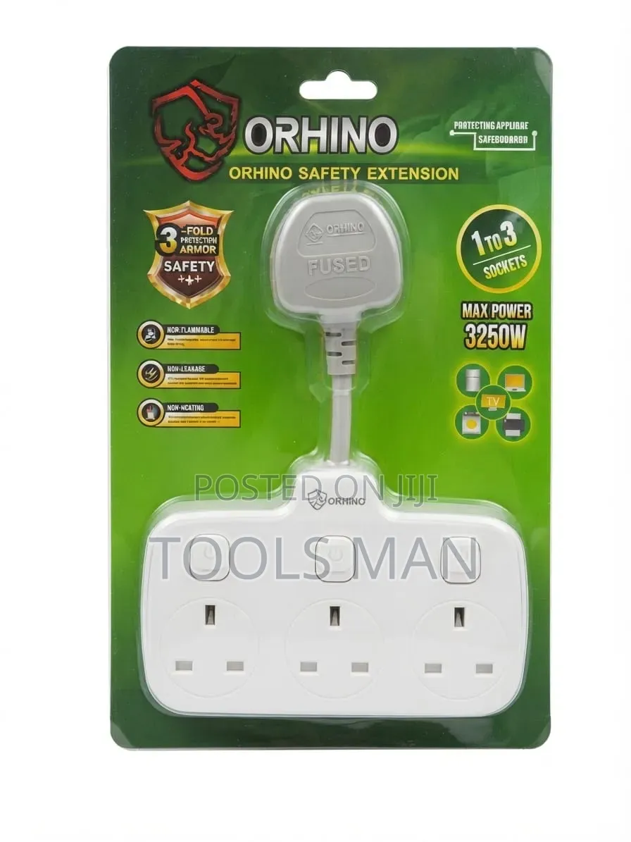 Orhino 3250W 3-Way Fused Extension Socket.