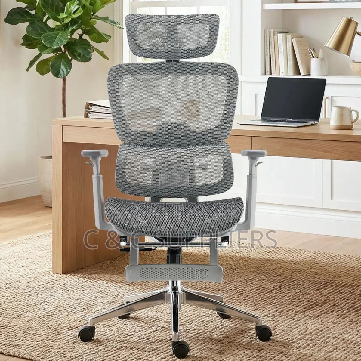 White High Back Study Chair With Footrest