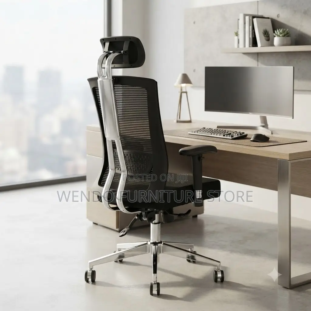Office Chairs; Orthopedic Fabric Office Chair With Metallic Backrest