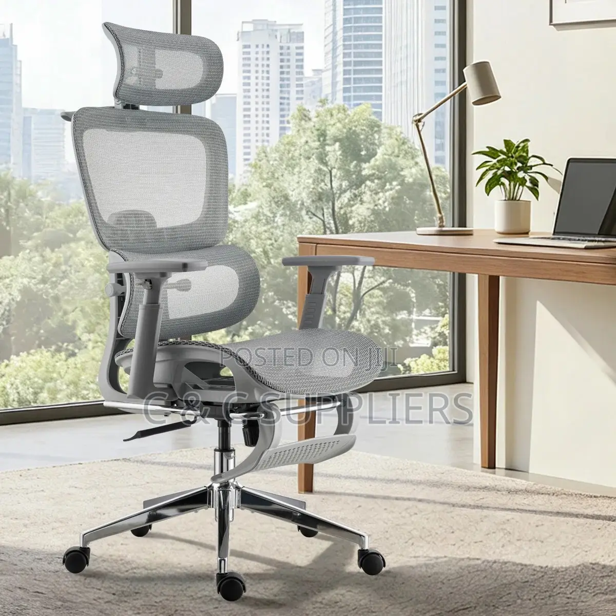 White High Back Study Chair With Footrest