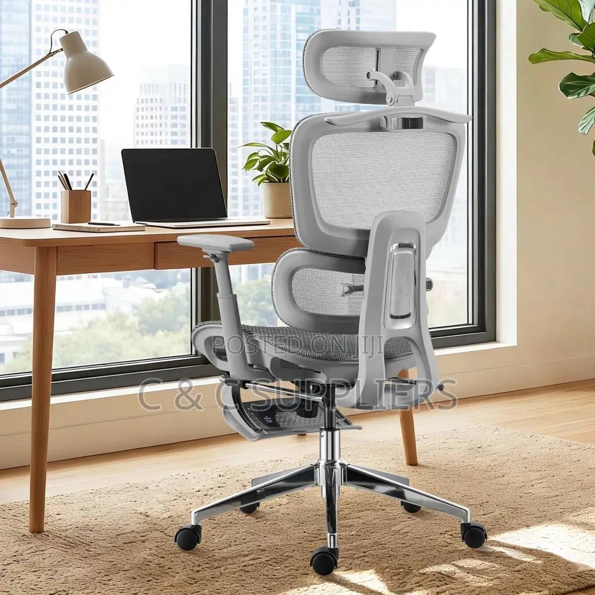 White High Back Study Chair With Footrest