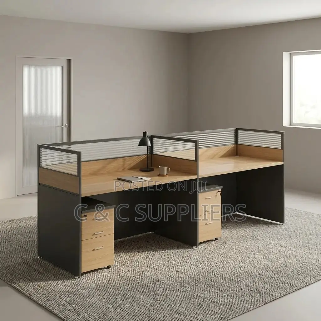 Brown 2-Seater Straight Office Workstation.