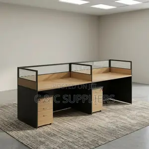 Brown 2-Seater Straight Office Workstation.