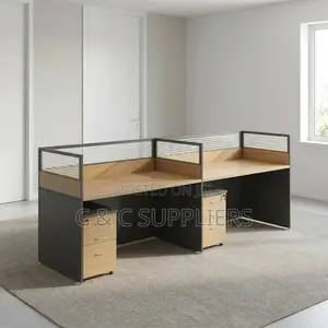 Brown 2-Seater Straight Office Workstation.