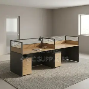 Brown 2-Seater Straight Office Workstation.
