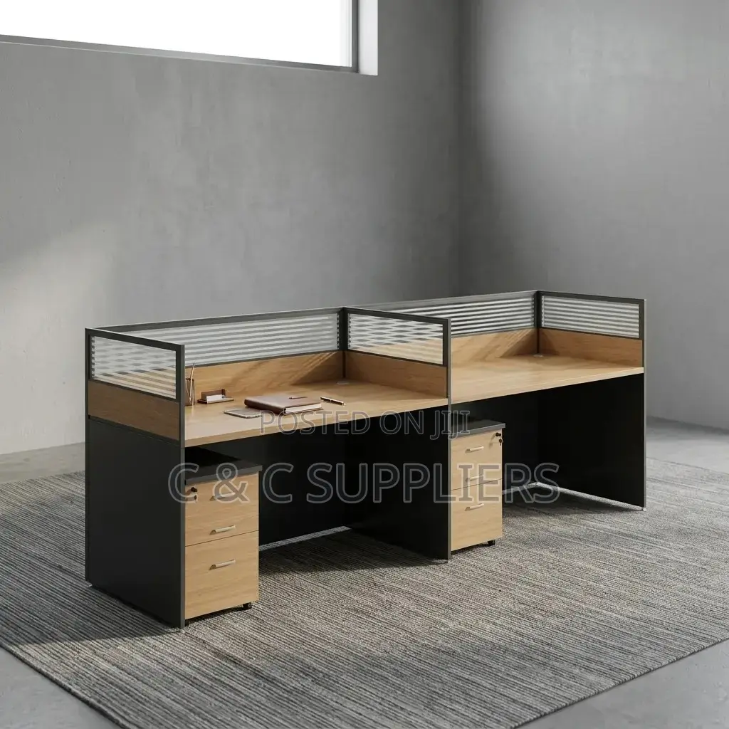 Brown 2-Seater Straight Office Workstation.