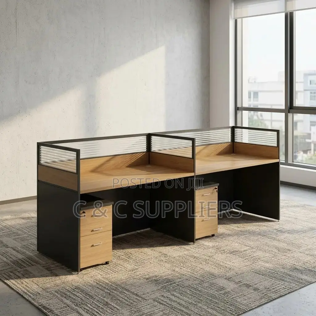 Brown 2-Seater Straight Office Workstation.