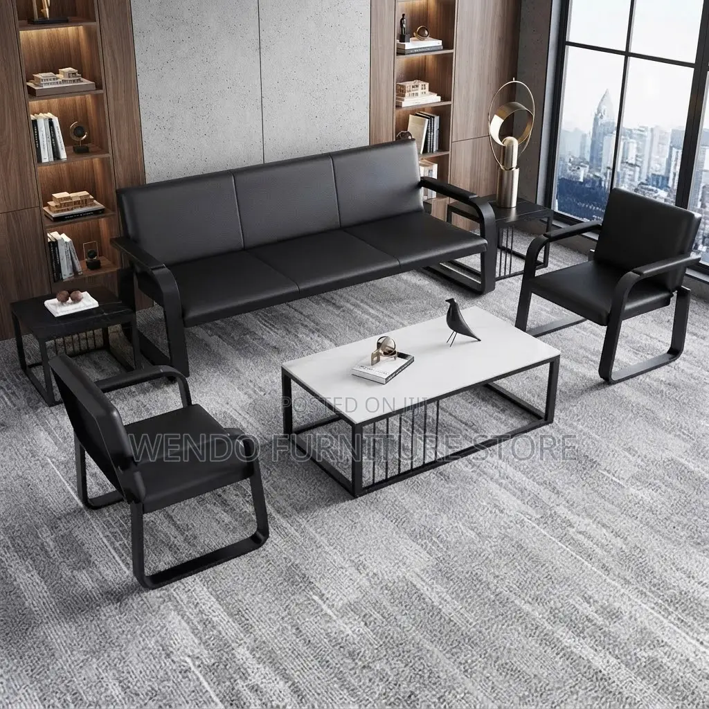 Office Chairs; Five Seaters Reception Leather Bench Set