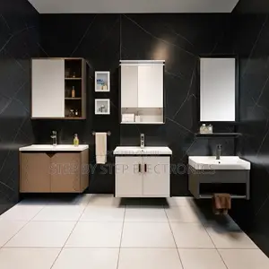 Contemporary Bathroom Vanity Cabinet With Mirror and Basin Set
