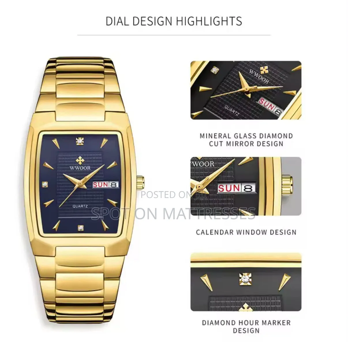 Rectangular Quartz Cute Watch for Men. Delivery Services Available.