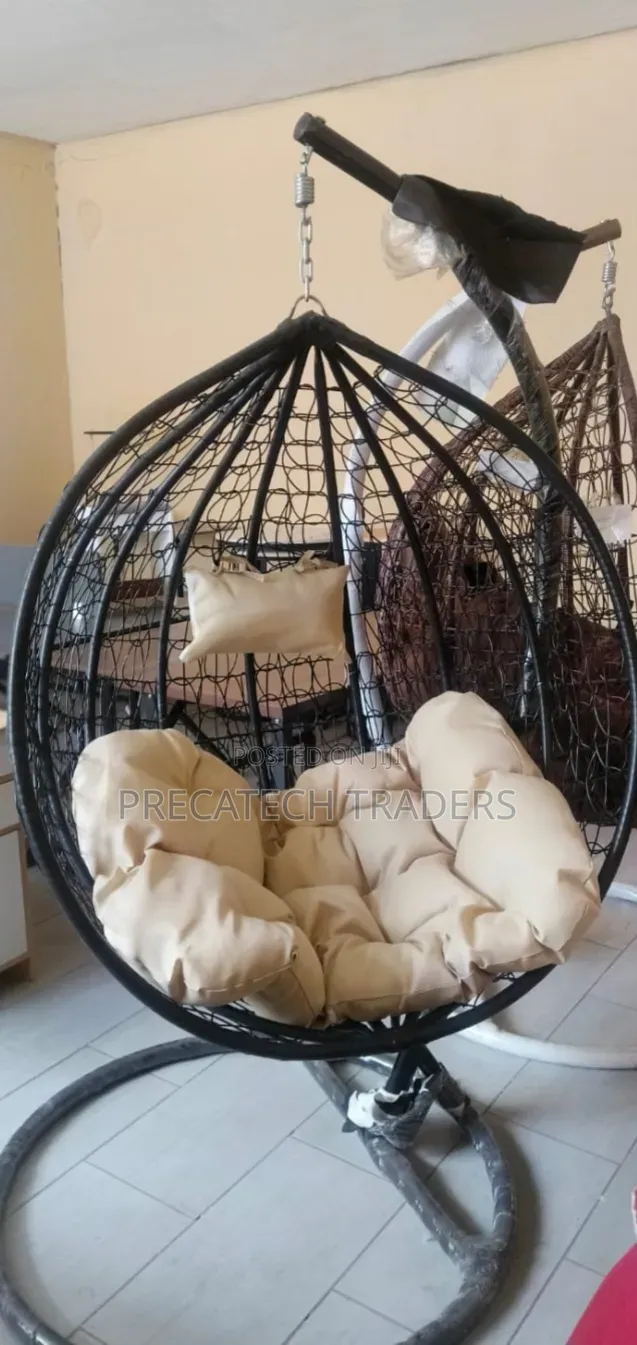 Luxury Hanging Egg Swing Chair With Stand – Black Beige