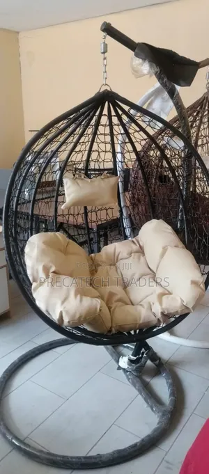 Luxury Hanging Egg Swing Chair With Stand – Black Beige