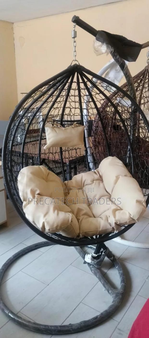 Luxury Hanging Egg Swing Chair With Stand – Black Beige - thumbnail 2
