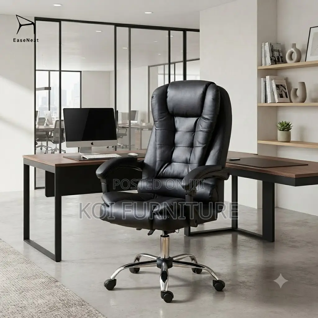 Office Chairs; Black Leather Offices Chairs With Long Footrest