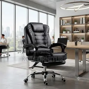 Office Chairs; Black Leather Offices Chairs With Long Footrest