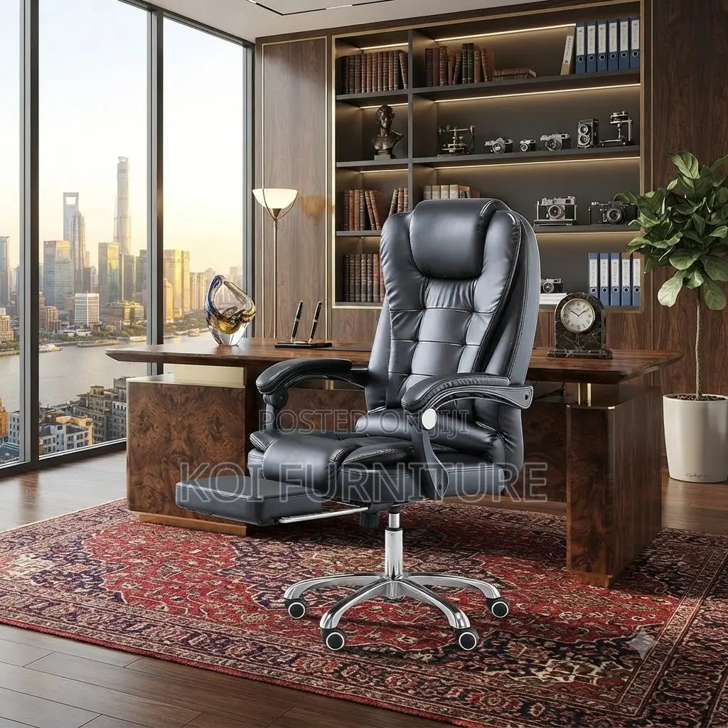 Office Chairs; Black Leather Offices Chairs With Long Footrest