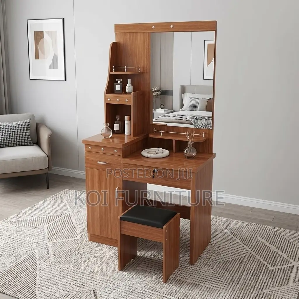 Dressers; Brown Vanity Set With Elegance Drawers
