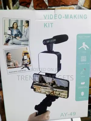 AY-49 Vlogging Kit With Tripod, Mic LED Light