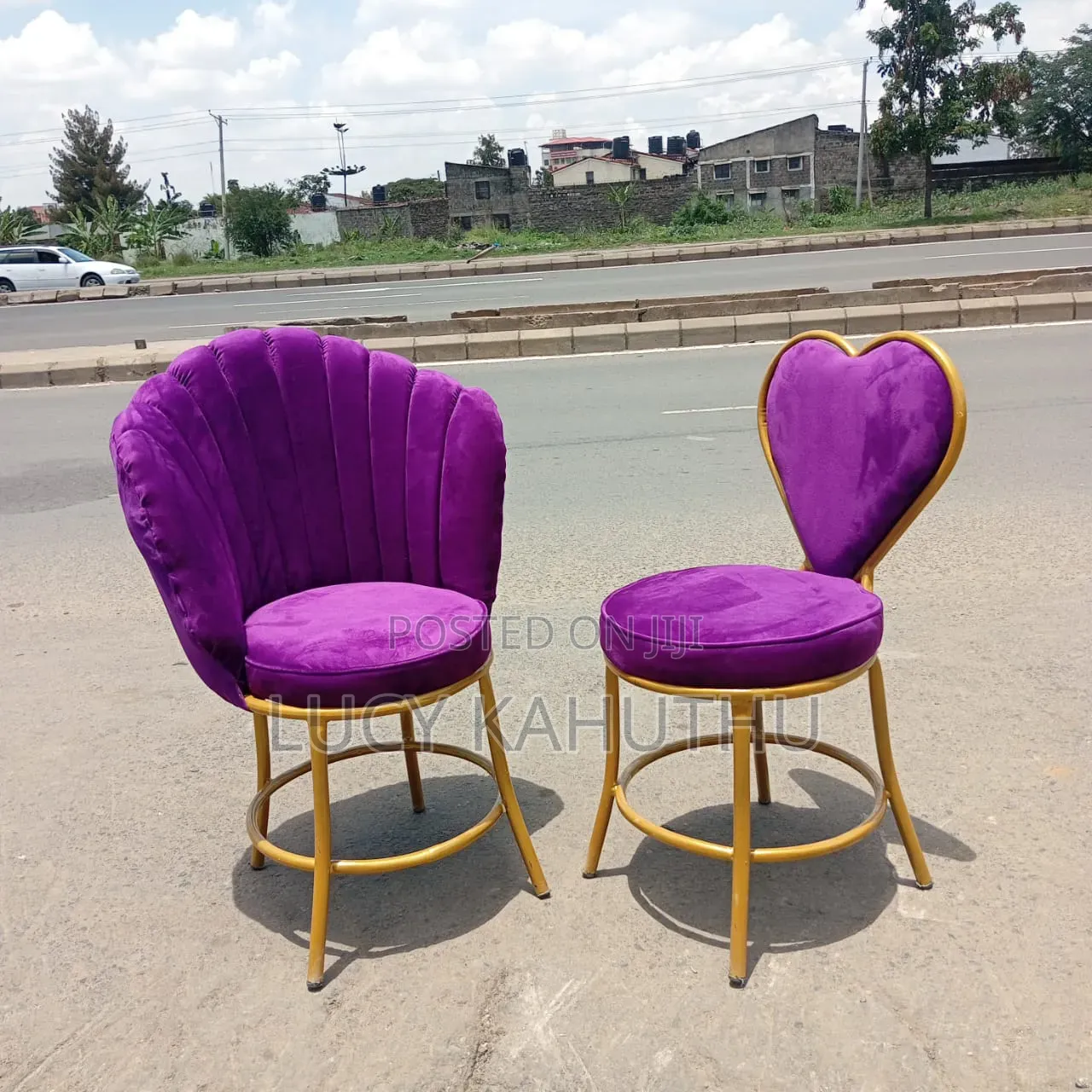 Purple Butterfly Chair and Love Chair Powder Coated
