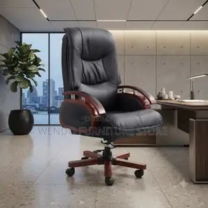 Office Chairs; Executive Heavy Leather Chair With Mahogany Armrest