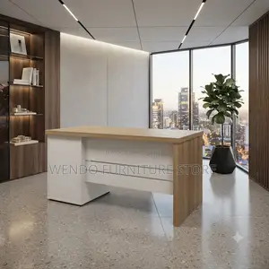 Office Desk; 1400mm White - Brown Offices Desk