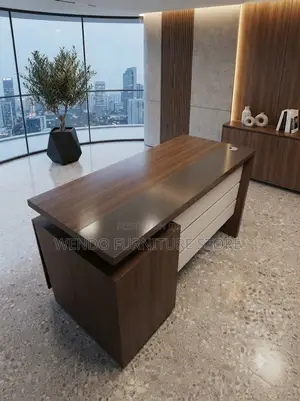 Office Desk; 1400mm White - Brown Offices Desk