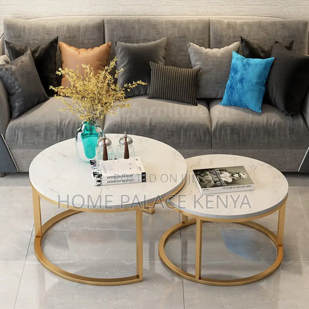 Coffee Table; Contemporary Gold Frame Coffee Table Set