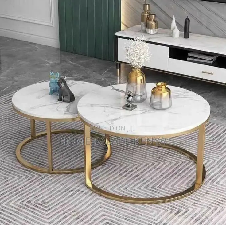 Coffee Table; Contemporary Gold Frame Coffee Table Set
