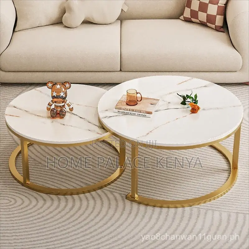 Coffee Table; Contemporary Gold Frame Coffee Table Set