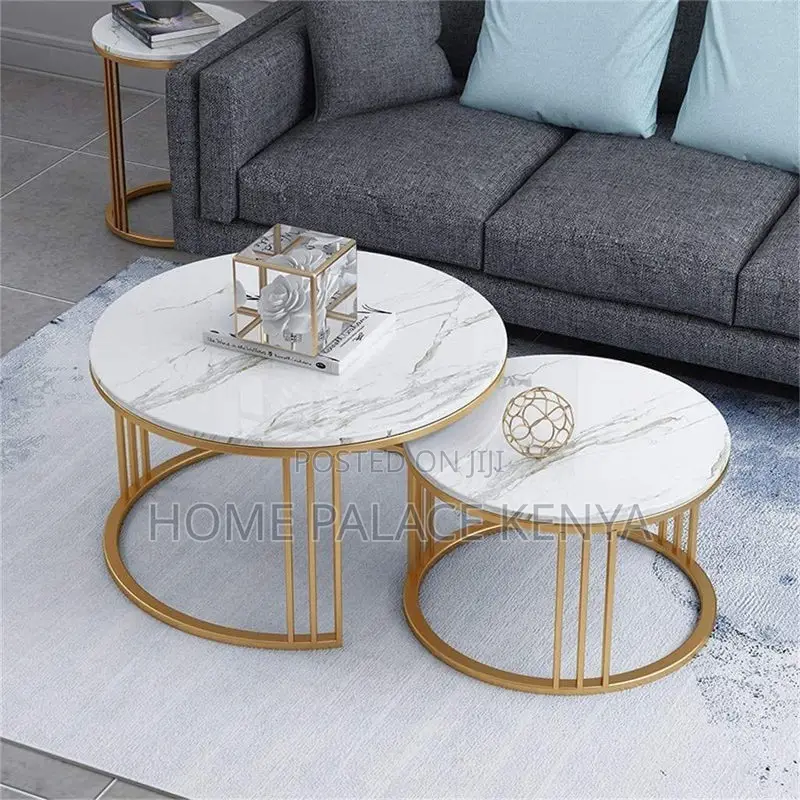 Coffee Table; Contemporary Gold Frame Coffee Table Set