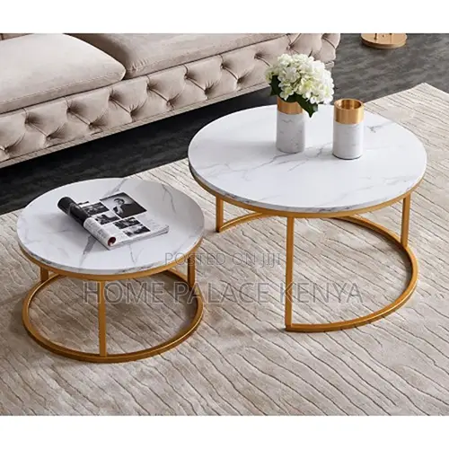 Coffee Table; Contemporary Gold Frame Coffee Table Set