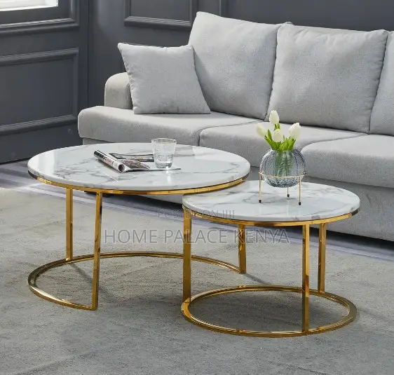 Coffee Table; Contemporary Gold Frame Coffee Table Set