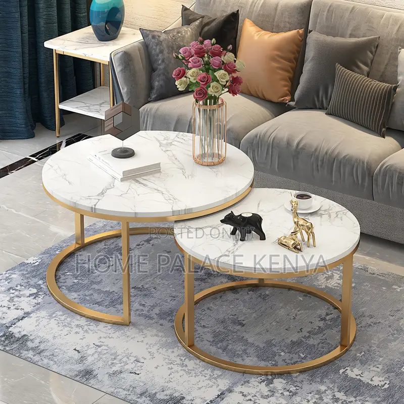 Coffee Table; Contemporary Gold Frame Coffee Table Set