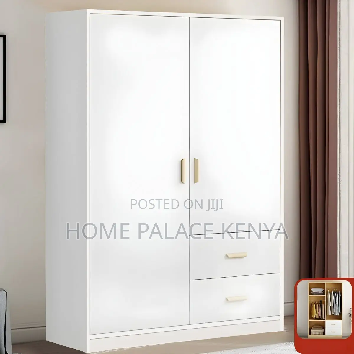 Bedroom Wardrobe; Spacious Wooden Clothes Wardrobe With Hanging Rail